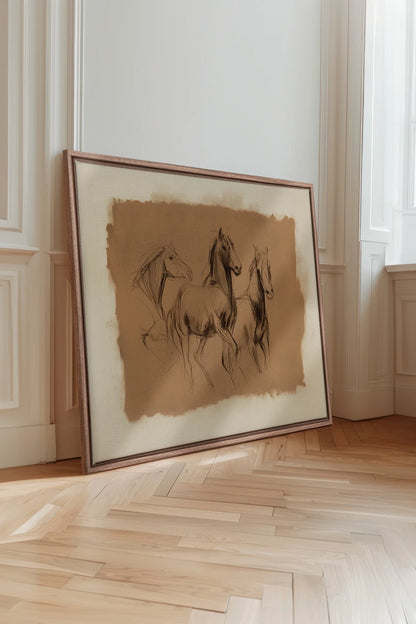 ÉTUDE ÉQUESTRE, Oeuvre sur toile étirée, encadré Brun Chêne