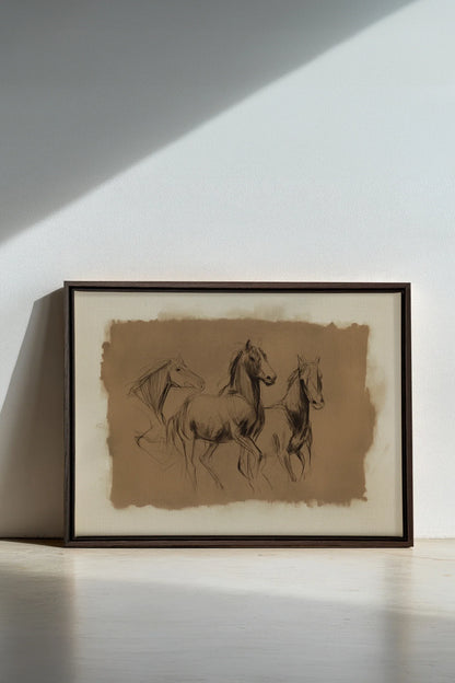 ÉTUDE ÉQUESTRE, Oeuvre sur toile étirée, encadré Brun Noyer