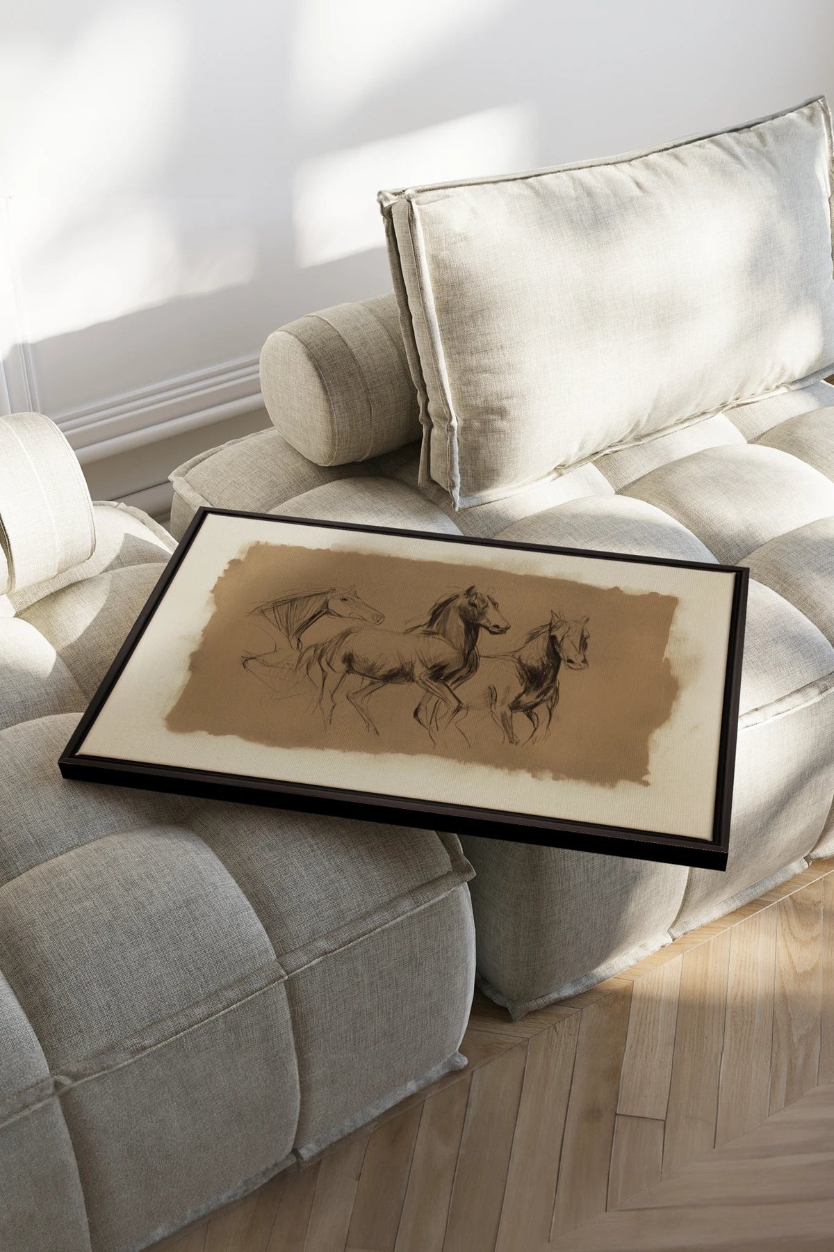 ÉTUDE ÉQUESTRE, Oeuvre sur toile étirée, encadré Noir