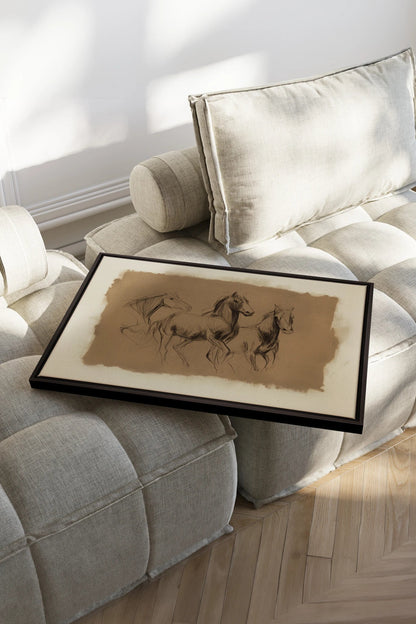 ÉTUDE ÉQUESTRE, Oeuvre sur toile étirée, encadré Noir