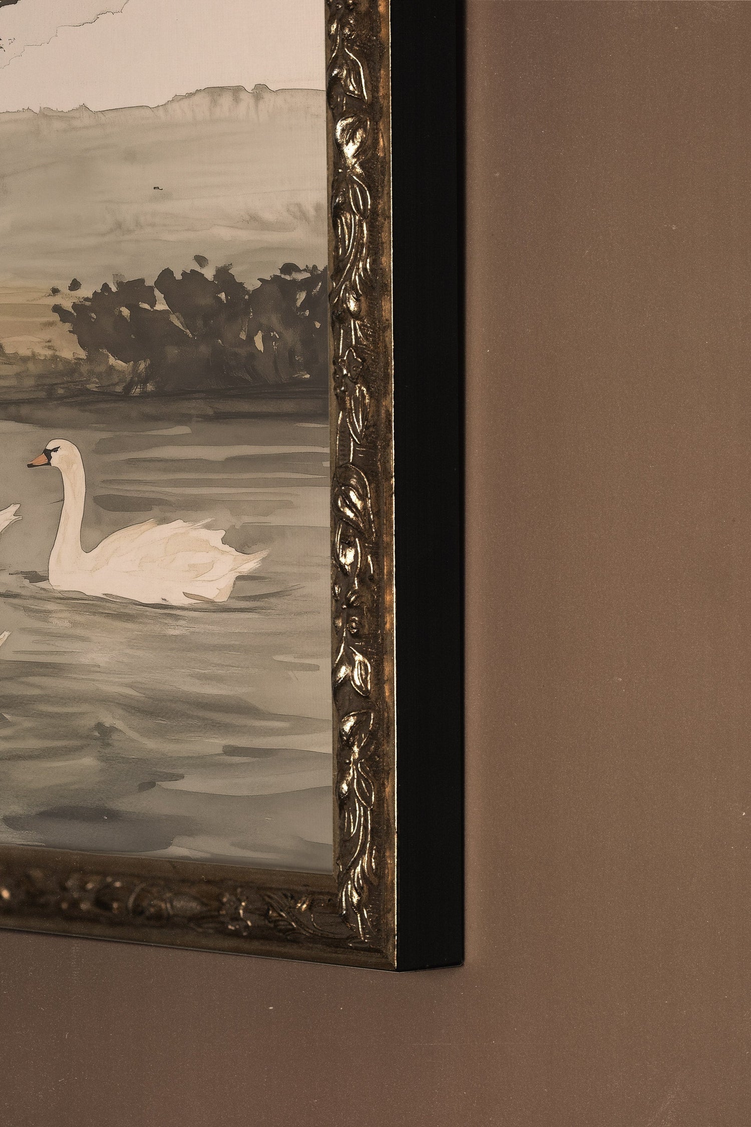 BALLET DES CYGNES, Oeuvre sur toile rigide, encadré Vintage Argent