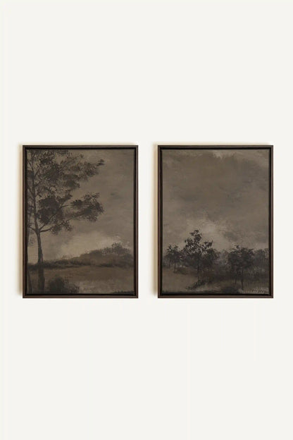 ASHEN GROVE DUO, 2 Oeuvres sur toile étirée, encadré Brun Noyer