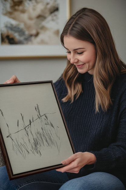 OLEKA CANVAS - TIGES AUX VENT, Oeuvre sur toile étirée, encadré Brun Noyer