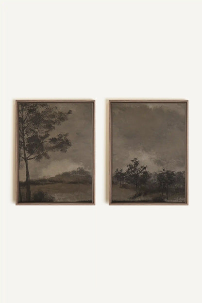 ASHEN GROVE DUO, 2 Oeuvres sur toile étirée, encadré Brun Chêne