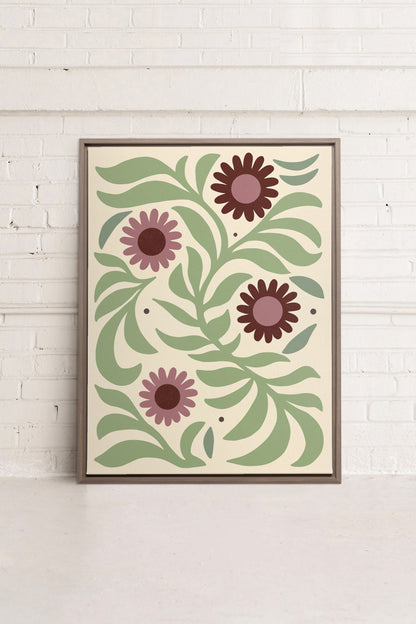 OLEKA CANVAS - ROSY SPRIGS, Oeuvre sur toile étirée, encadré Brun Chêne