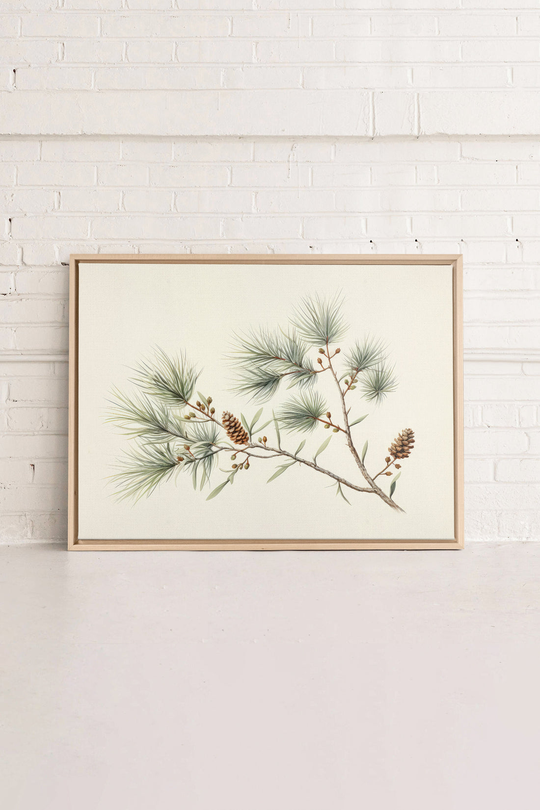 Conifer Branch, Oeuvre sur toile étirée, encadré Naturel Clair