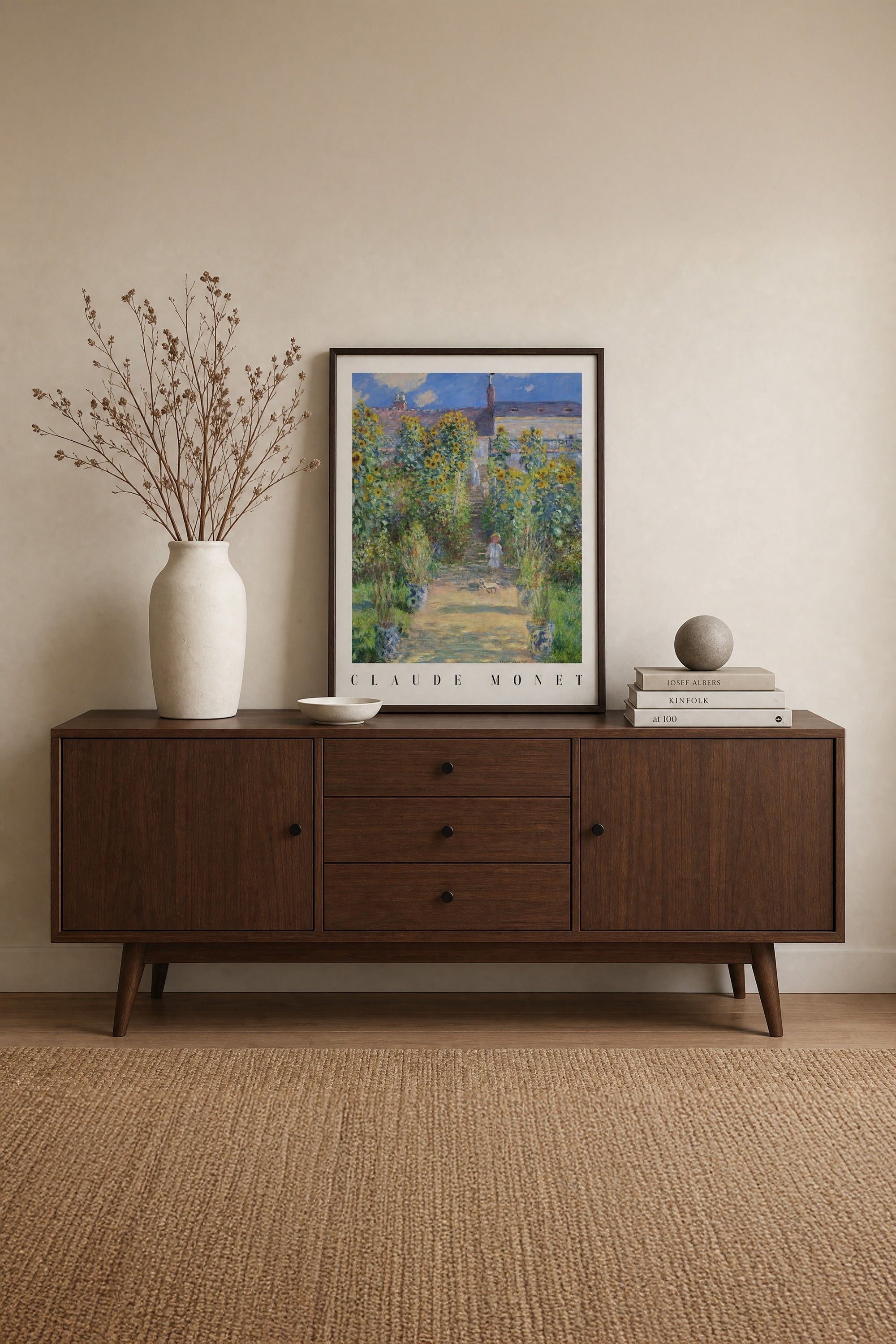 GARDEN LIGHT, Oeuvre sur toile étirée, encadré Brun Noyer