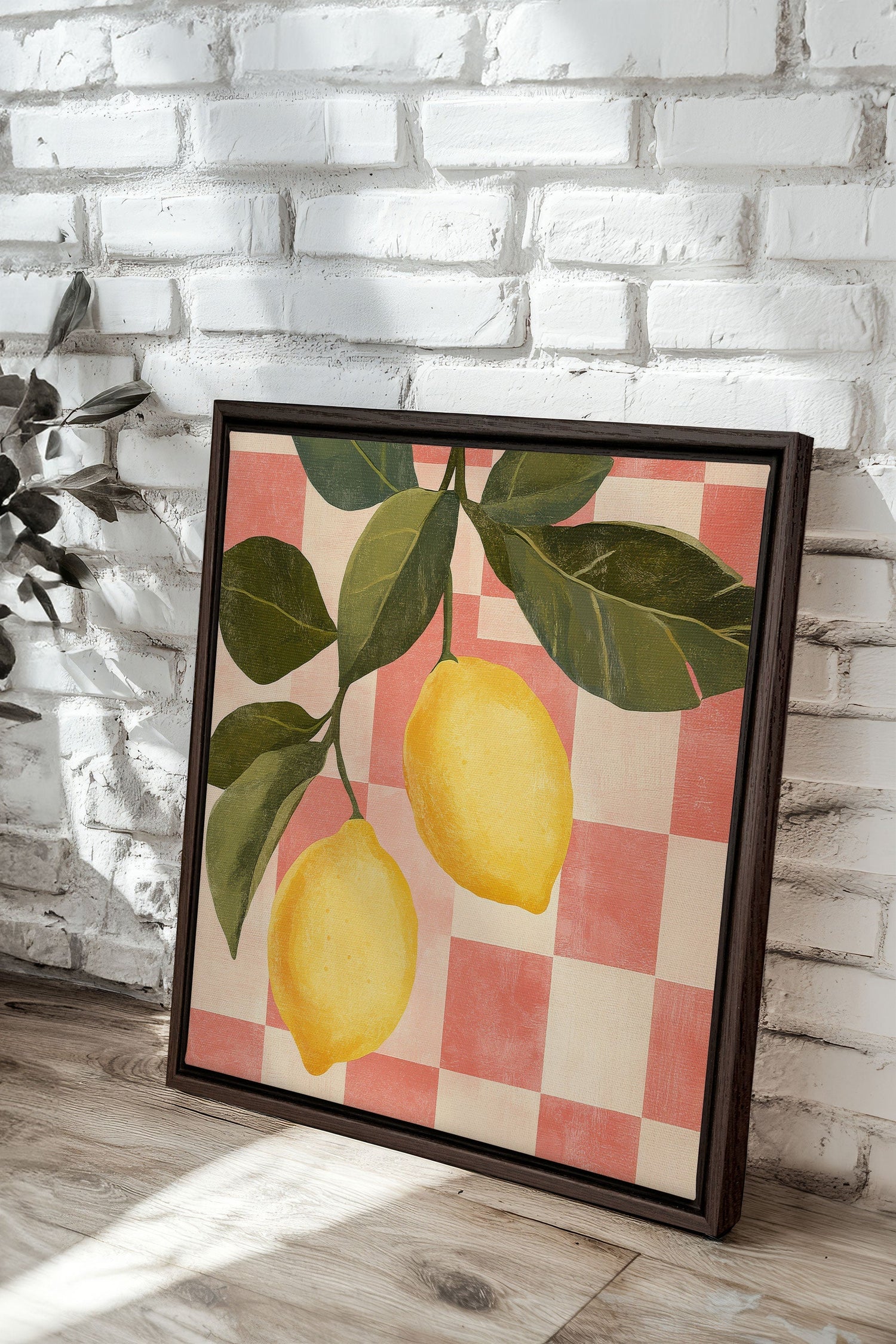 OLEKA CANVAS - CITRONNADE VINTAGE, Oeuvre sur toile étirée, encadré Brun Noyer