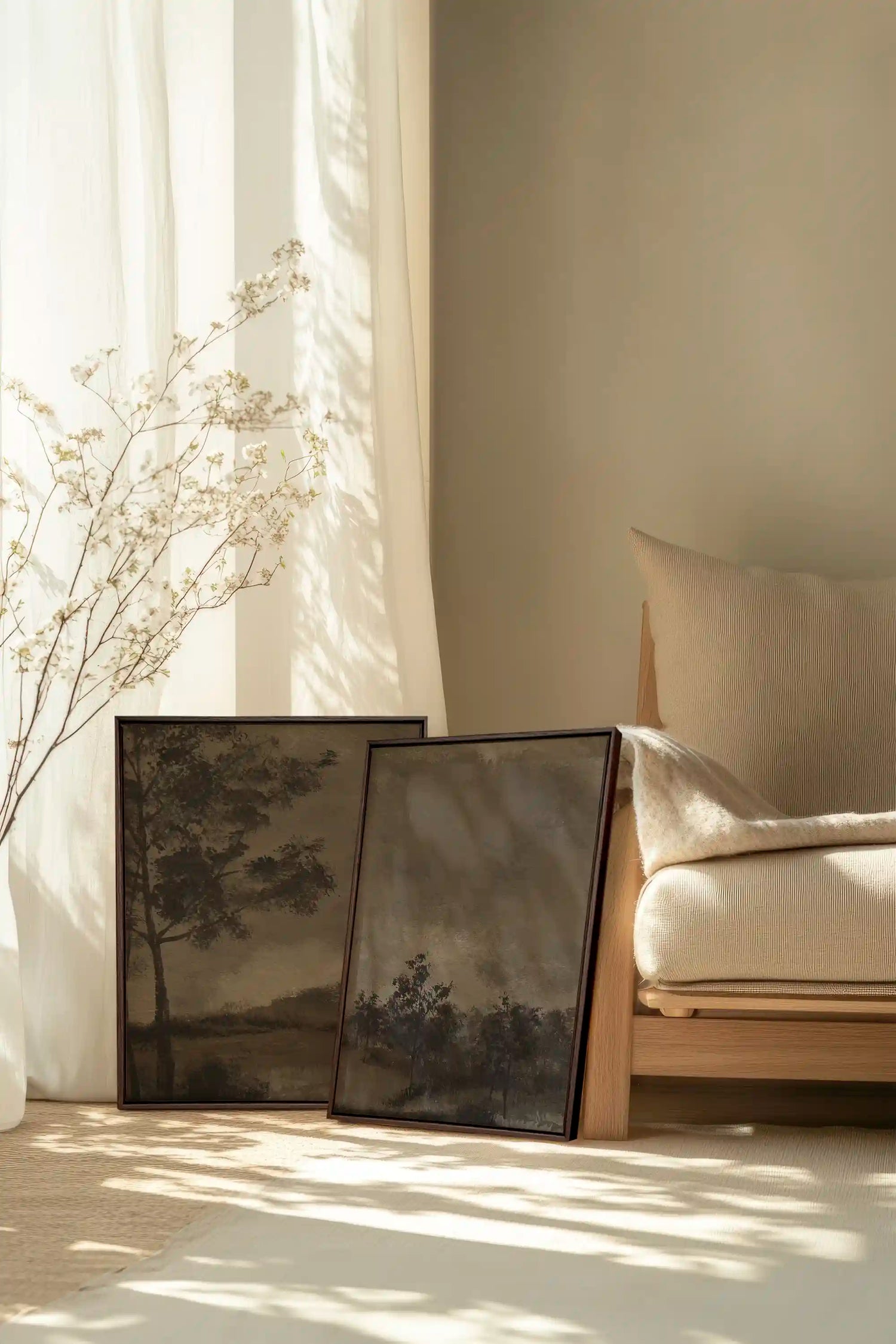 ASHEN GROVE DUO, 2 Oeuvres sur toile étirée, encadré Brun Noyer