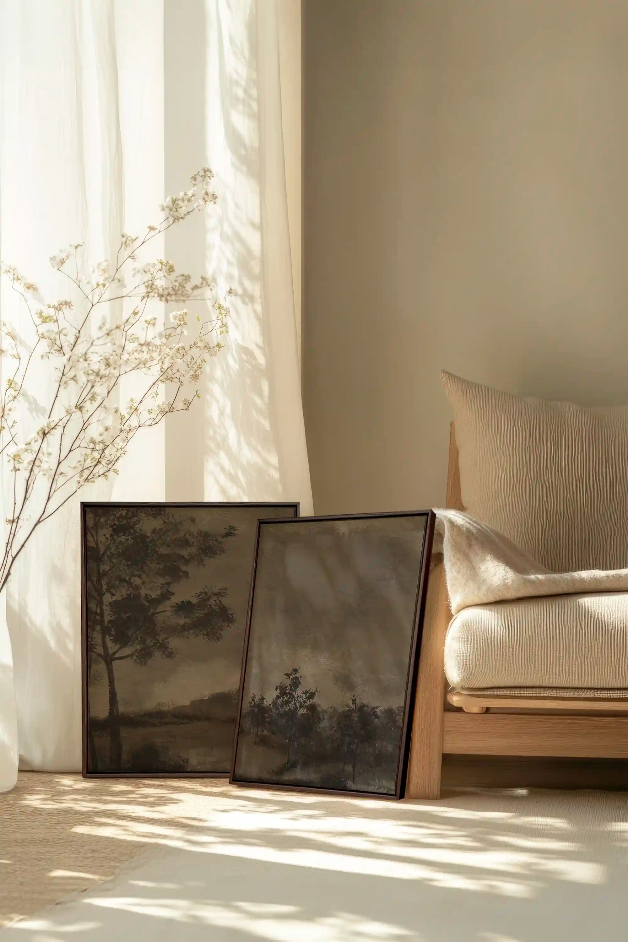 ASHEN GROVE DUO, 2 Oeuvres sur toile étirée, encadré Brun Noyer