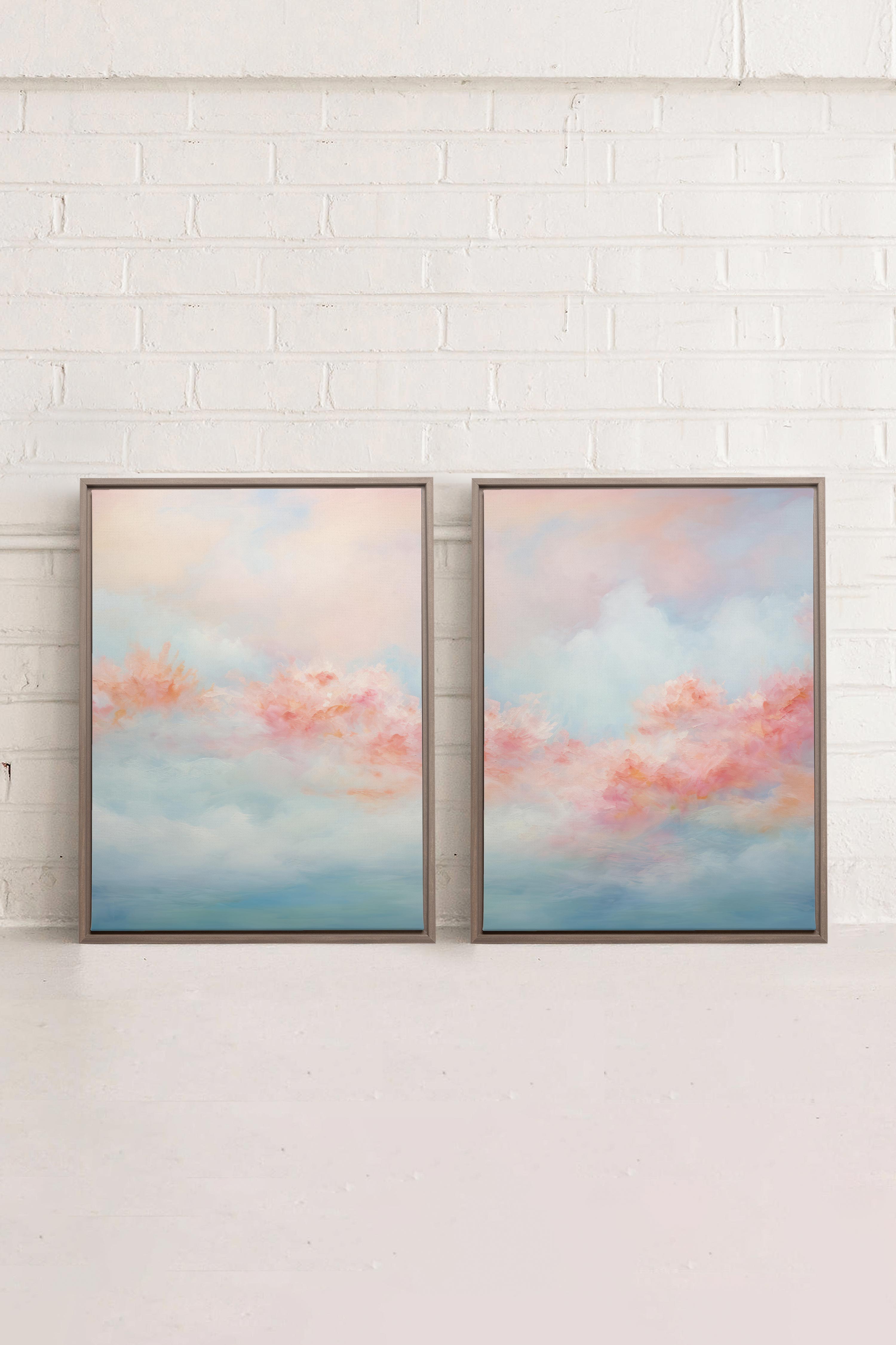 MYSTIC SUNSET DUO, 2 Oeuvres sur toile étirée, encadré Brun Chêne