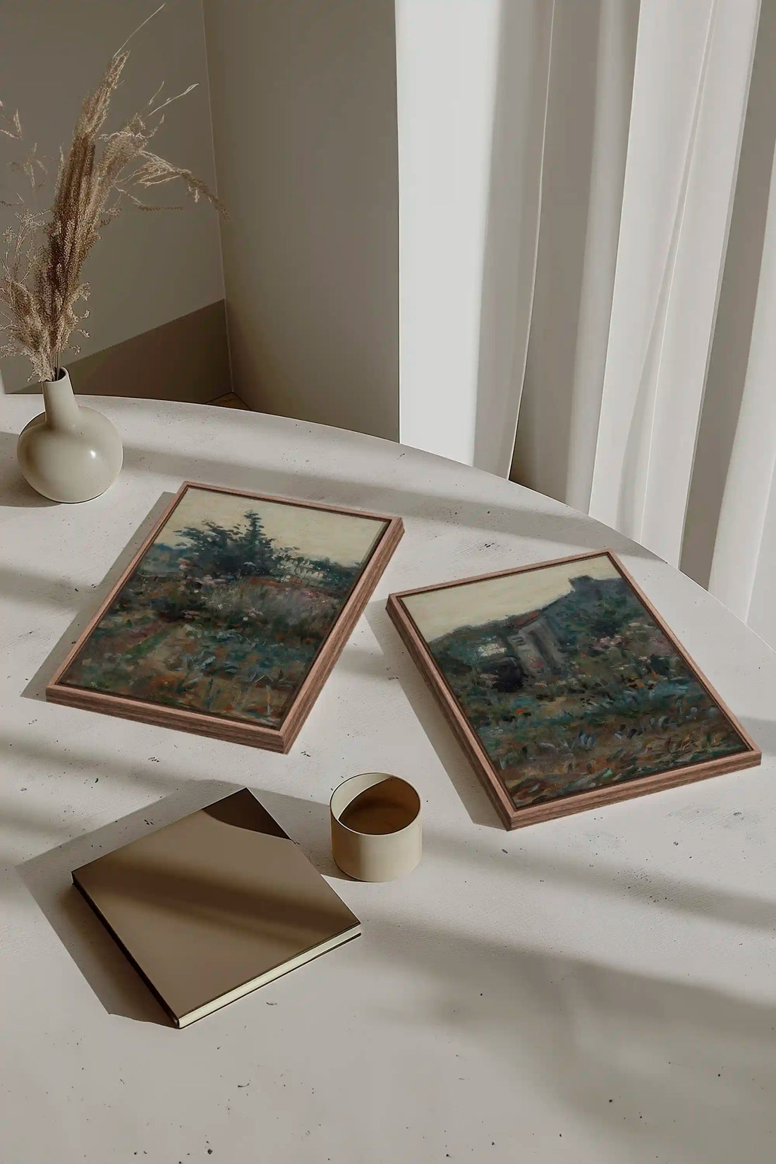 TIMELESS GARDEN DUO, 2 Oeuvres sur toile étirée, encadré Brun Chêne