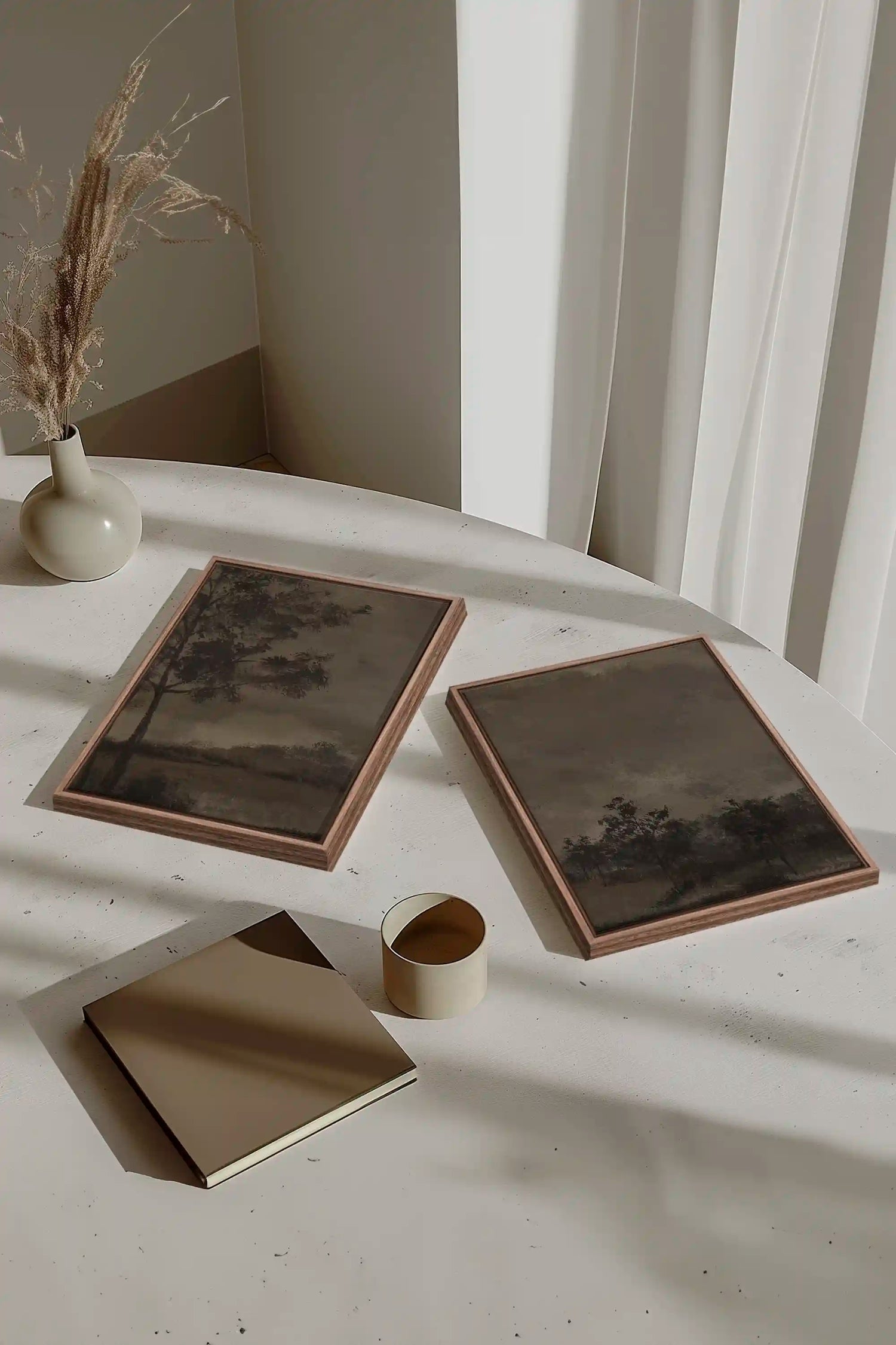 ASHEN GROVE DUO, 2 Oeuvres sur toile étirée, encadré Brun Chêne