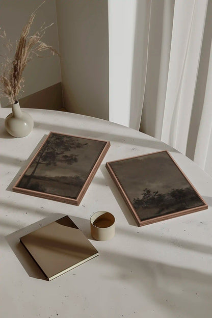 ASHEN GROVE DUO, 2 Oeuvres sur toile étirée, encadré Brun Chêne