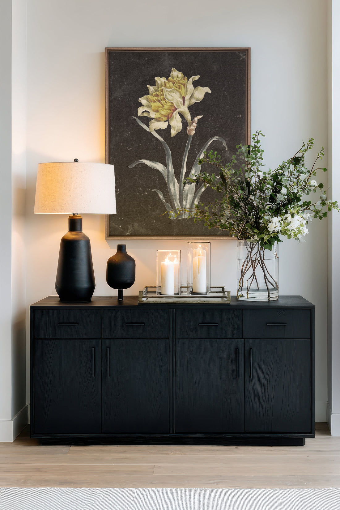 PRECIOUS FLORA, Oeuvre sur toile étirée, encadré Brun Chêne