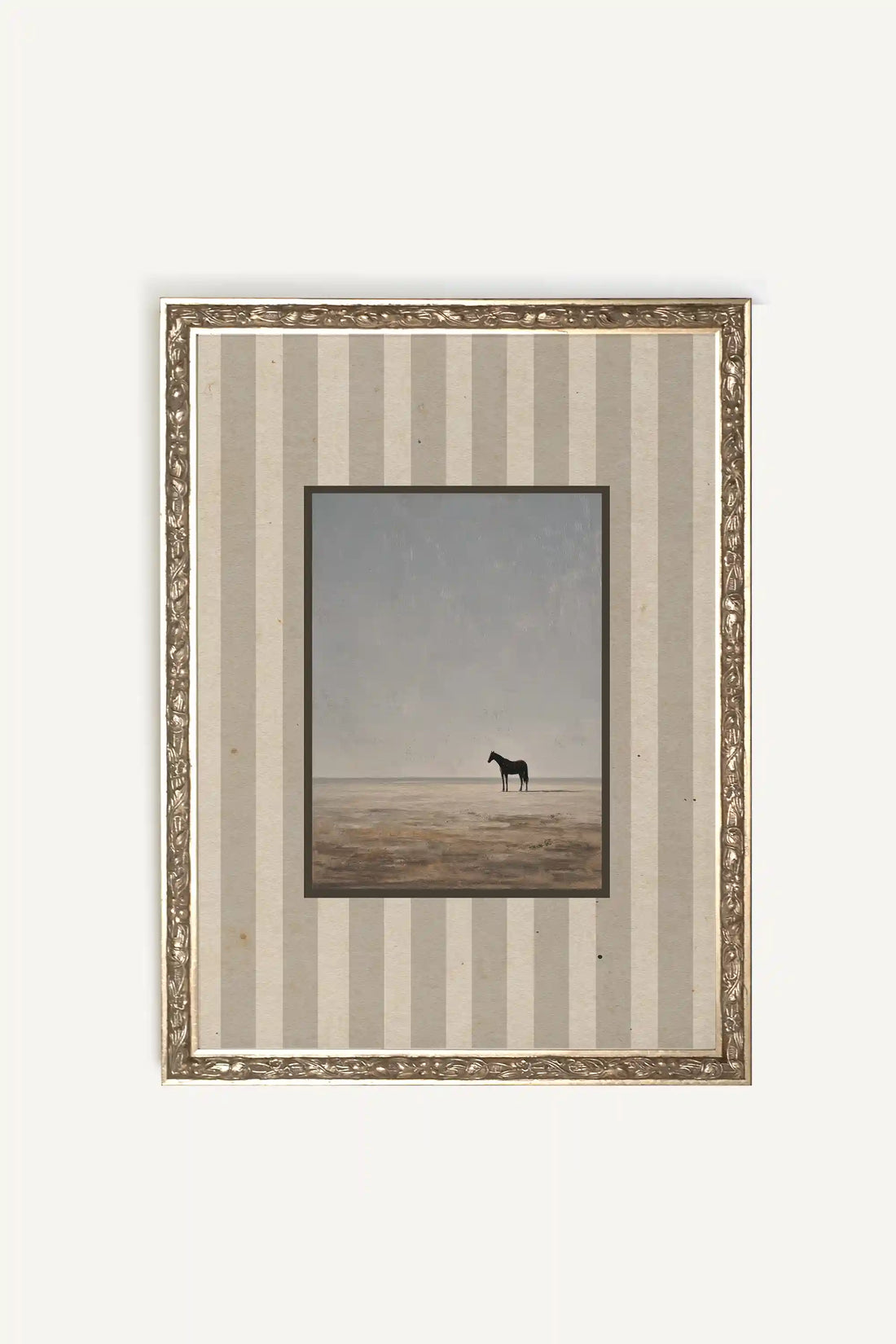LONE FIGURE, Artwork on Rigid Canvas, Framed in Vintage Silver