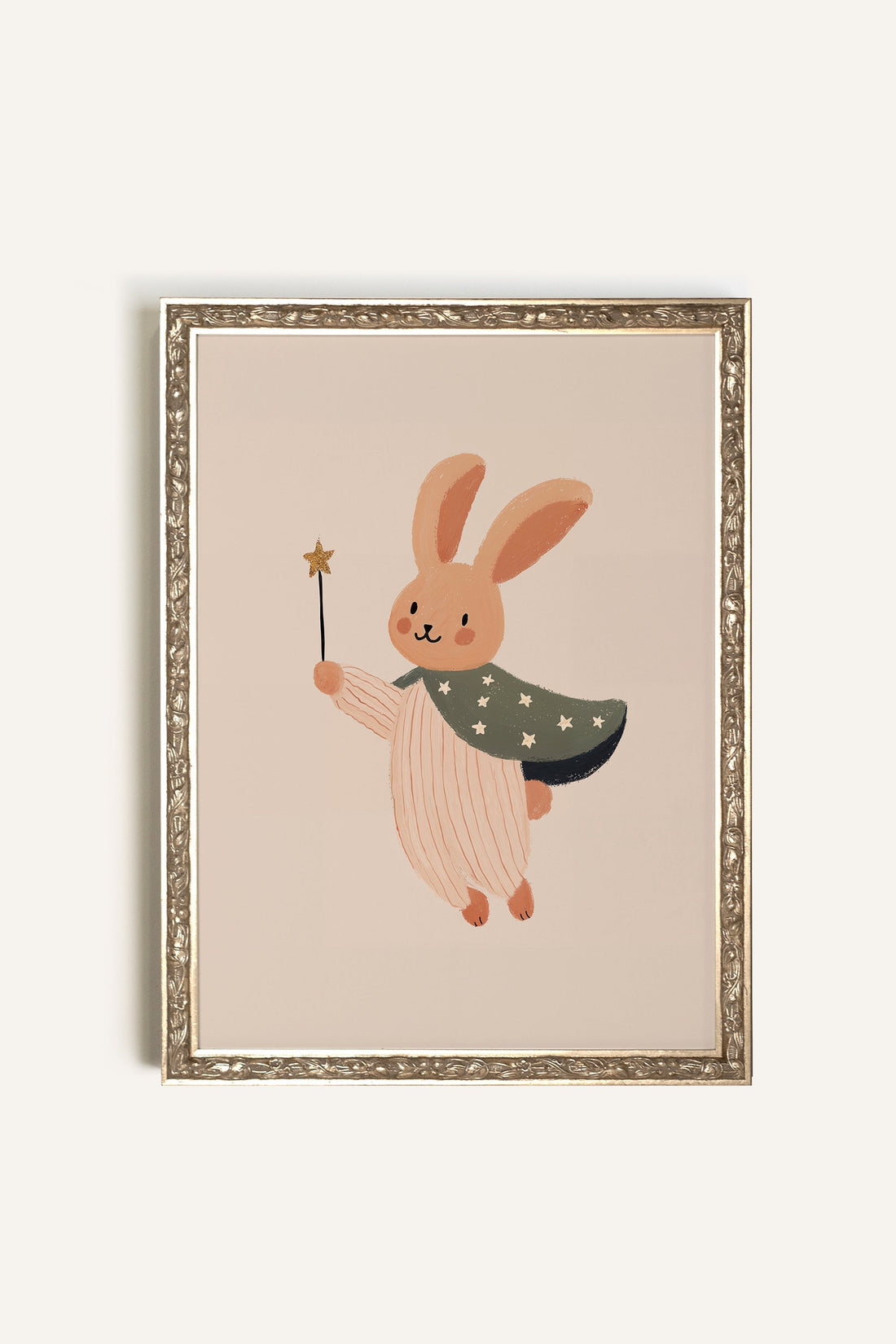LAPIN MAGIQUE, Artwork on rigid canvas, framed Vintage Silver