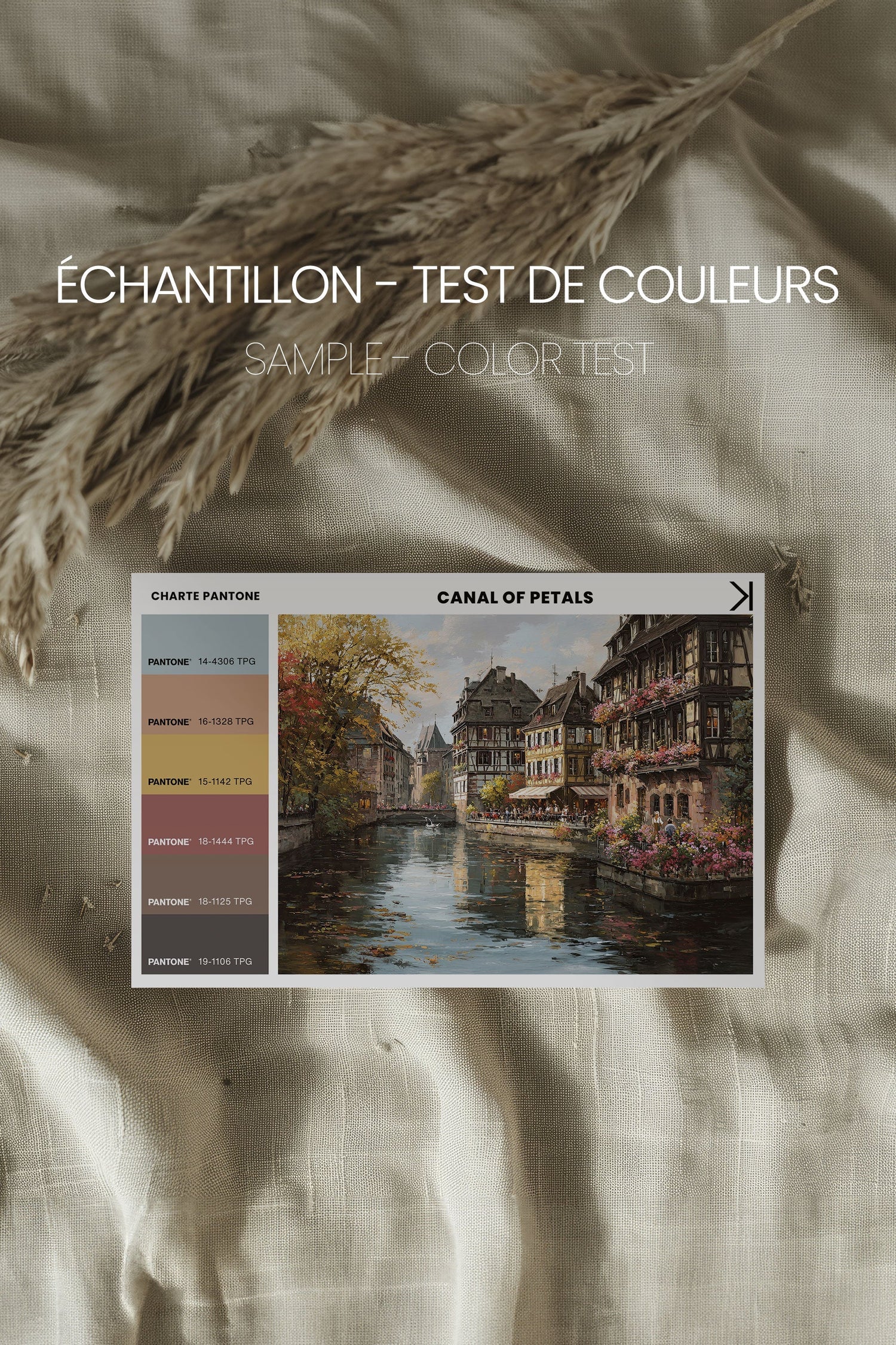 OLEKA CANVAS - CANAL OF PETALS, Oeuvre sur toile étirée, encadré Naturel Clair
