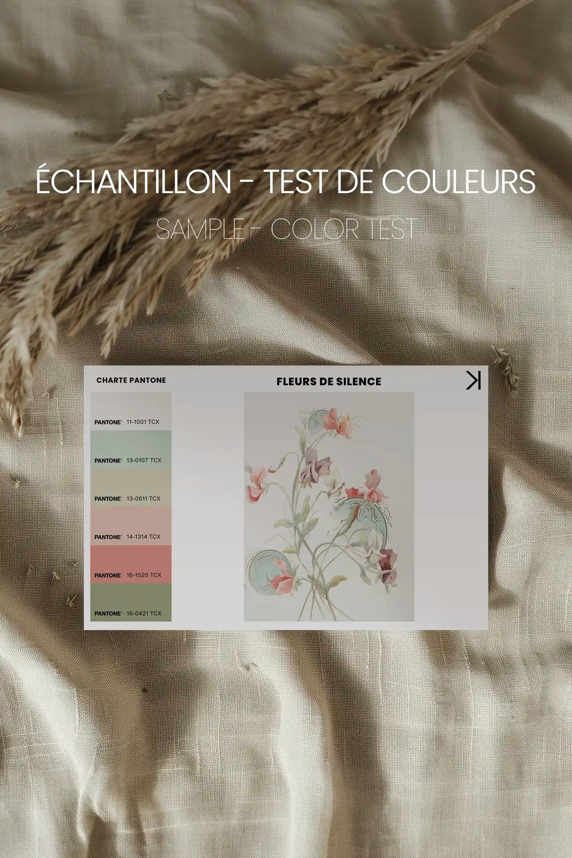 FLEURS DE SILENCE, Oeuvre sur toile étirée, encadré Brun Chêne