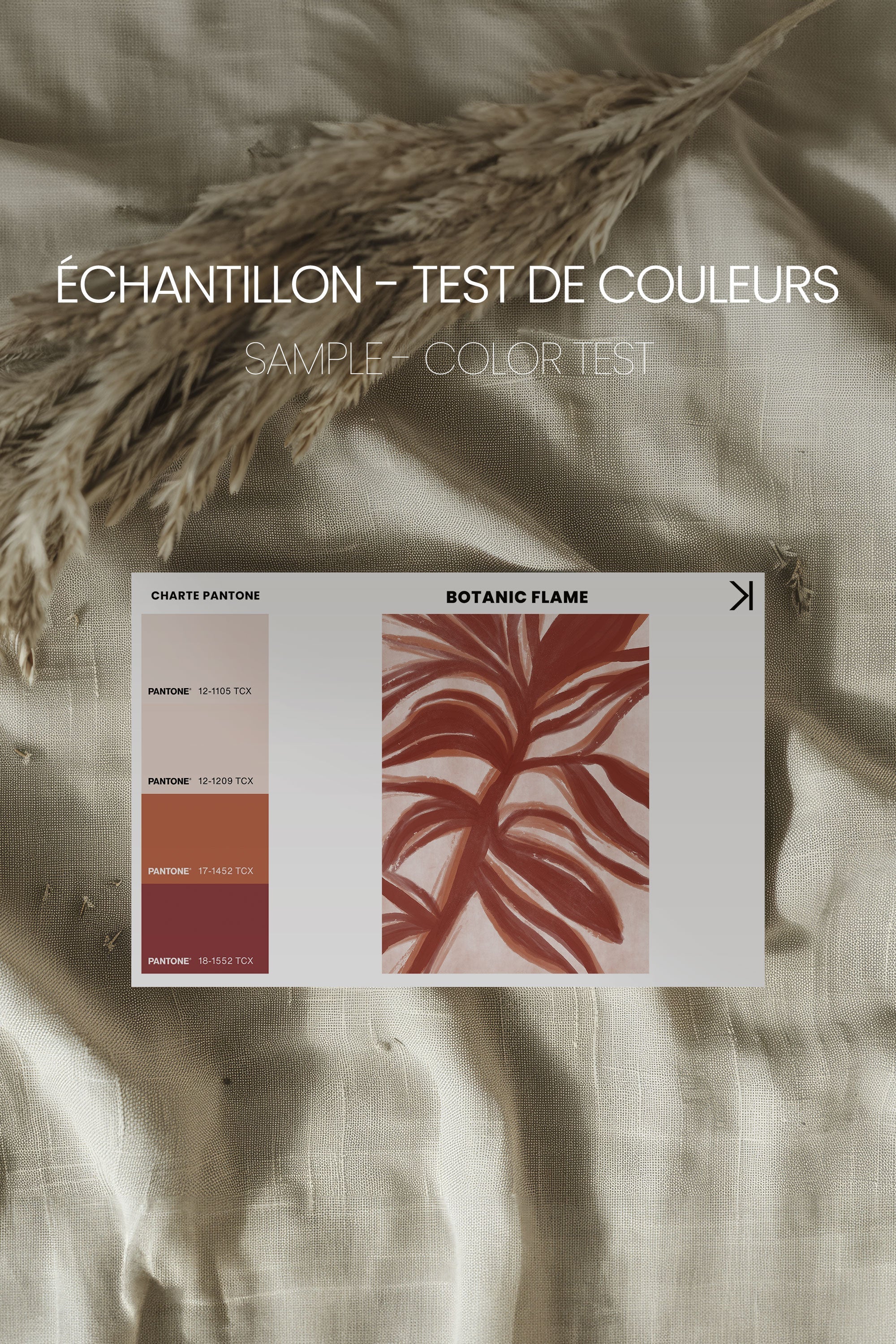 BOTANIC FLAME, Artwork on stretched canvas, framed in Brown Oak