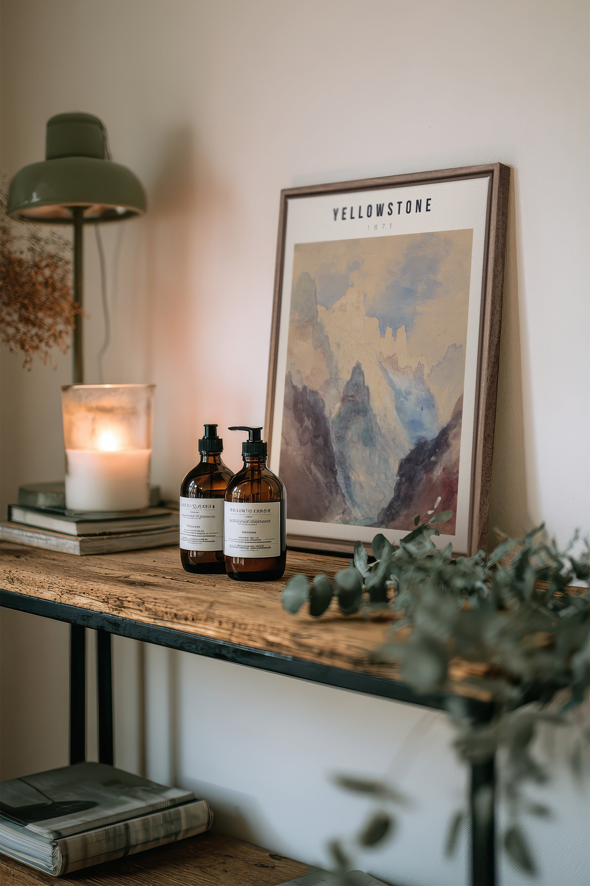 YELLOWSTONE, Oeuvre sur toile étirée, encadré Brun Chêne