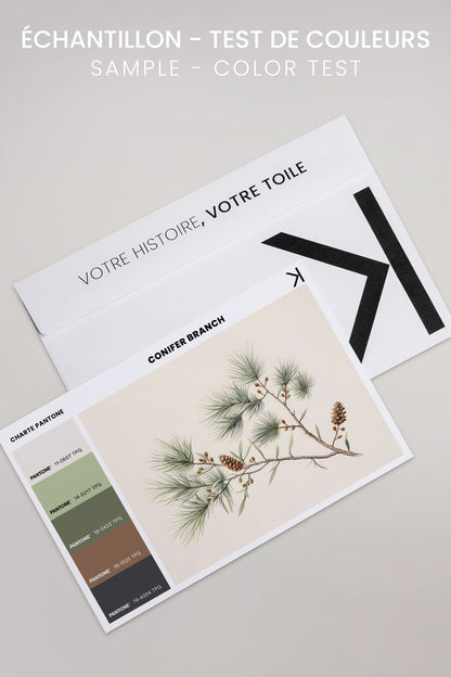OLEKA CANVAS - Conifer Branch, Oeuvre sur toile étirée, encadré Blanc