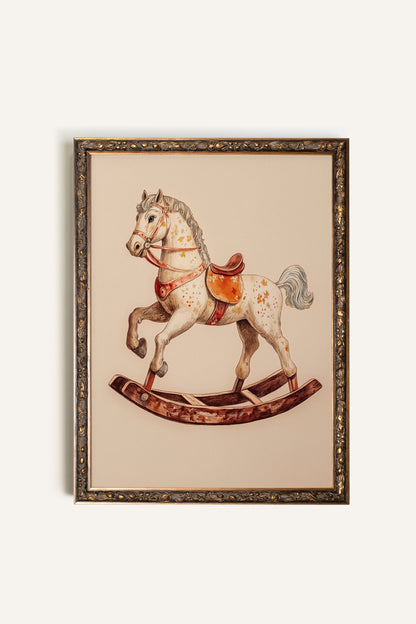 CHEVAL À BASCULE, Oeuvre sur toile rigide, encadré Vintage Bronze