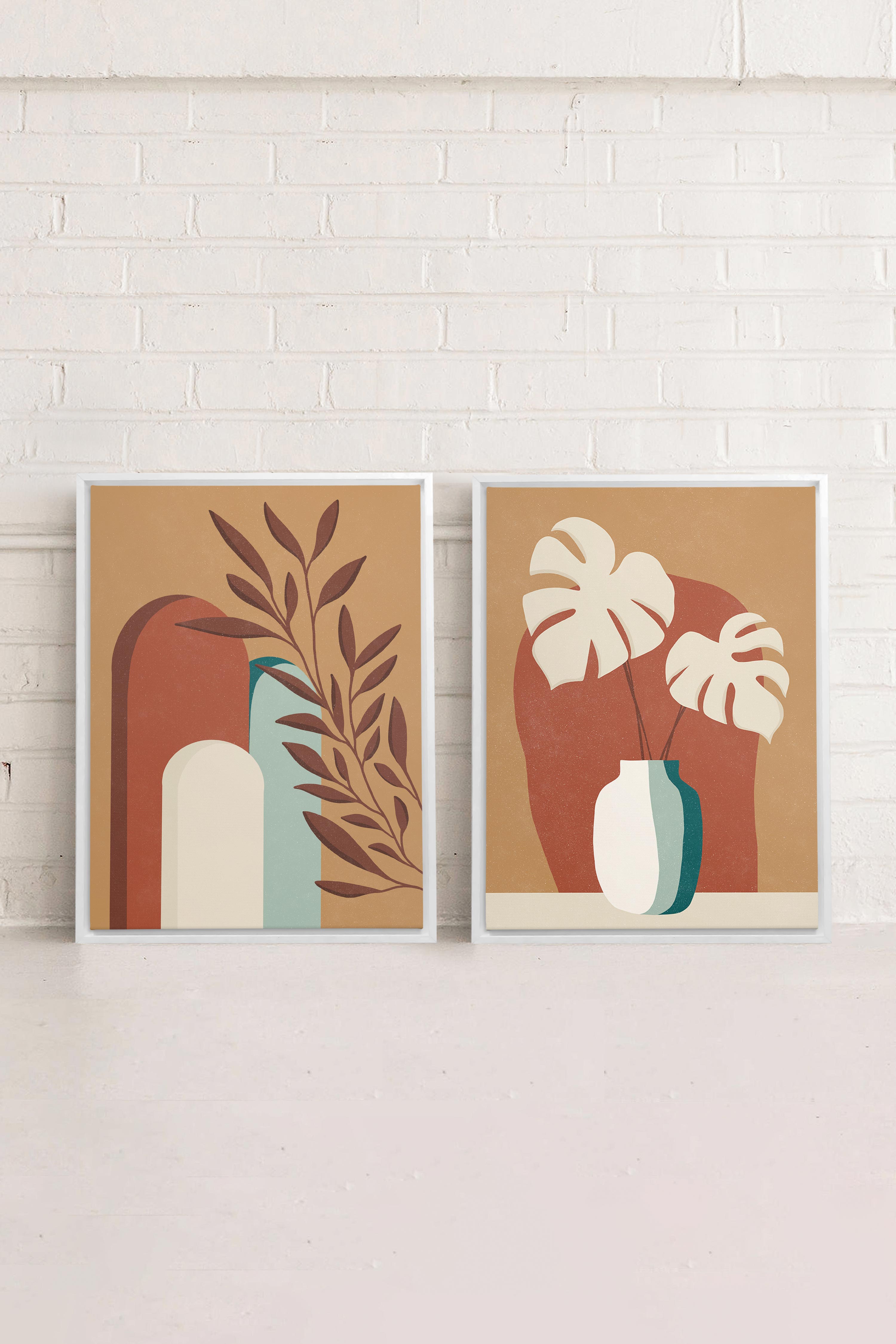 TERRACOTTA OASIS, 2 Works on stretched canvas, framed in white