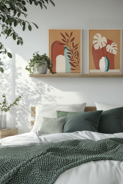 OLEKA CANVAS - TERRACOTTA OASIS, 2 Oeuvres sur toile étirée, encadré Naturel Clair