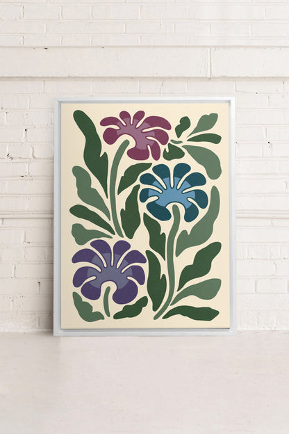 OLEKA CANVAS - MYSTIC AZURE BLOOMS, Oeuvre sur toile étirée, encadré Blanc
