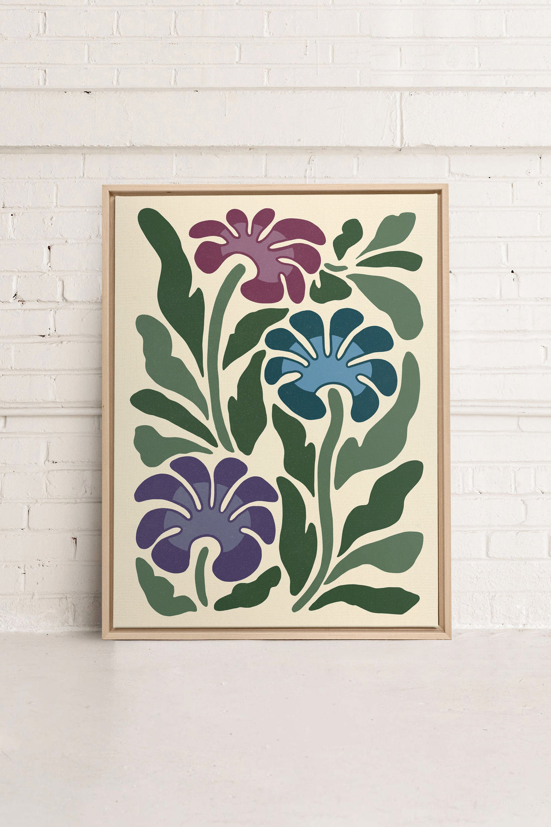 MYSTIC AZURE BLOOMS, Oeuvre sur toile étirée, encadré Naturel Clair