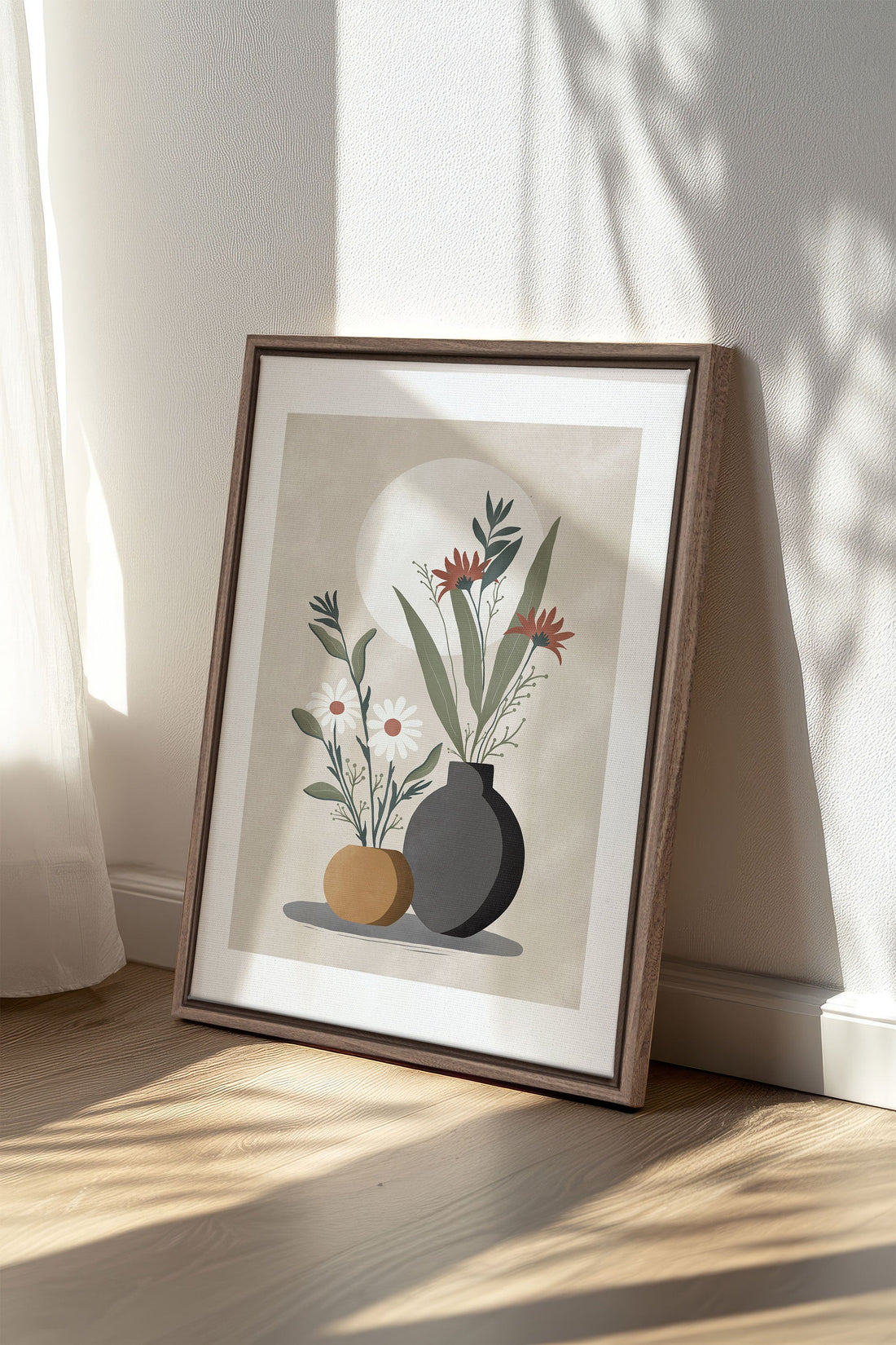 OLEKA CANVAS - SUNLIT BLOOMS, Oeuvre sur toile étirée, encadré Brun Chêne