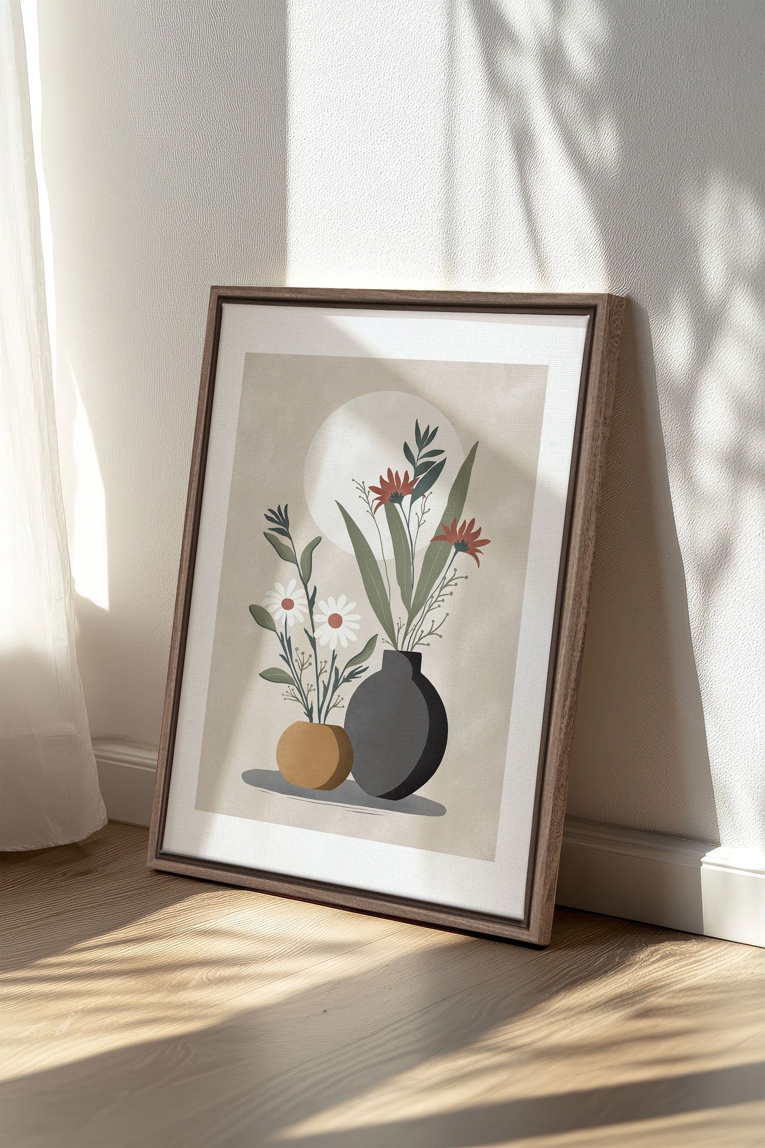 OLEKA CANVAS - SUNLIT BLOOMS, Oeuvre sur toile étirée, encadré Brun Chêne