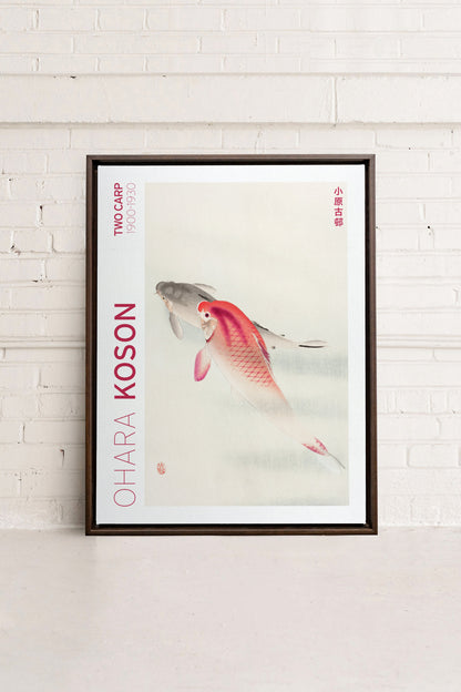 OLEKA CANVAS - TWO CARP, Oeuvre sur toile étirée, encadré Brun Noyer