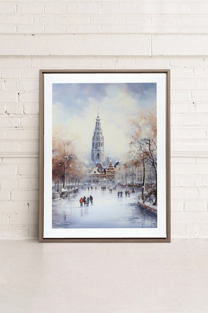 OLEKA CANVAS - Azure Rink, Oeuvre sur toile étirée, encadré Brun Chêne