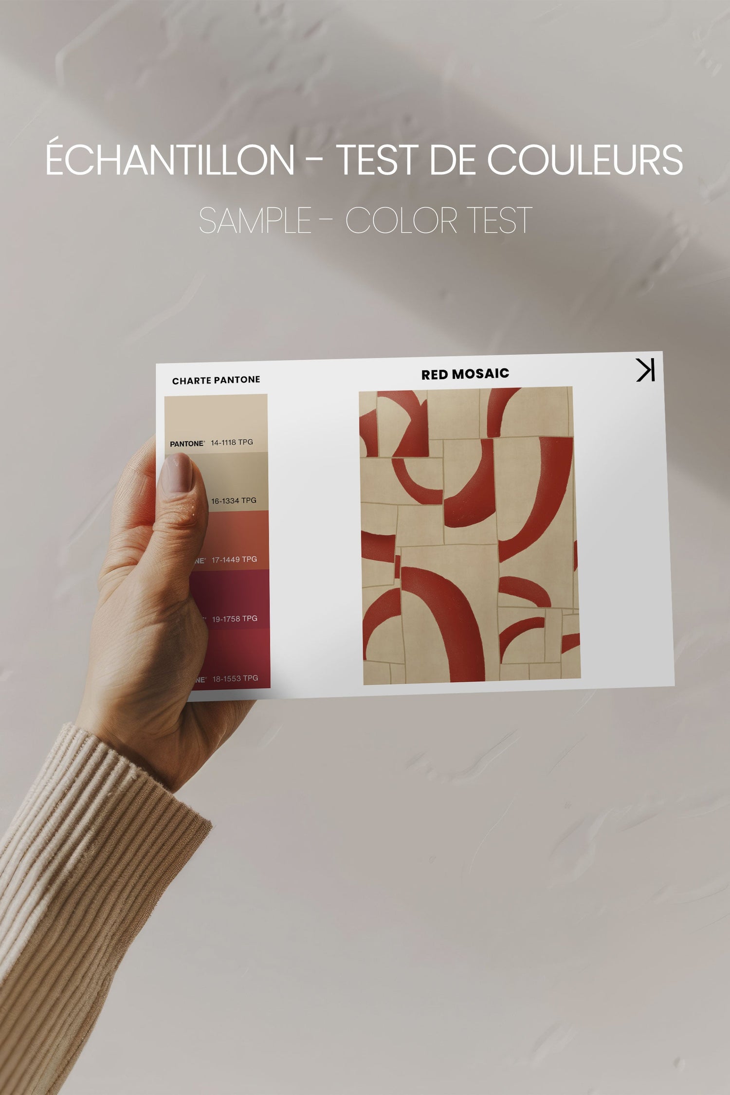 OLEKA CANVAS - RED MOSAIC, Oeuvre sur toile étirée, encadré Brun Noyer