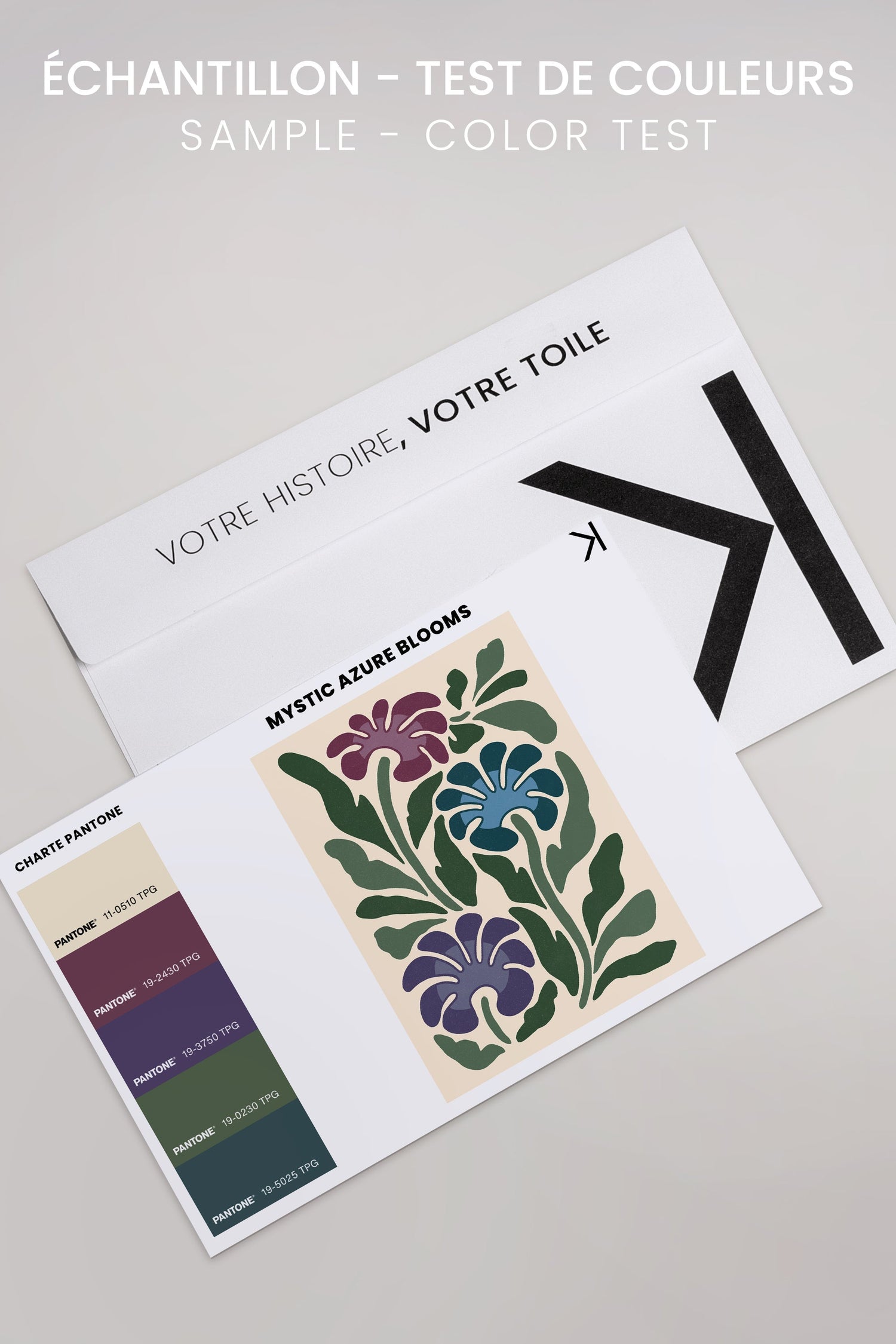 OLEKA CANVAS - MYSTIC AZURE BLOOMS, Oeuvre sur toile étirée, encadré Brun Chêne
