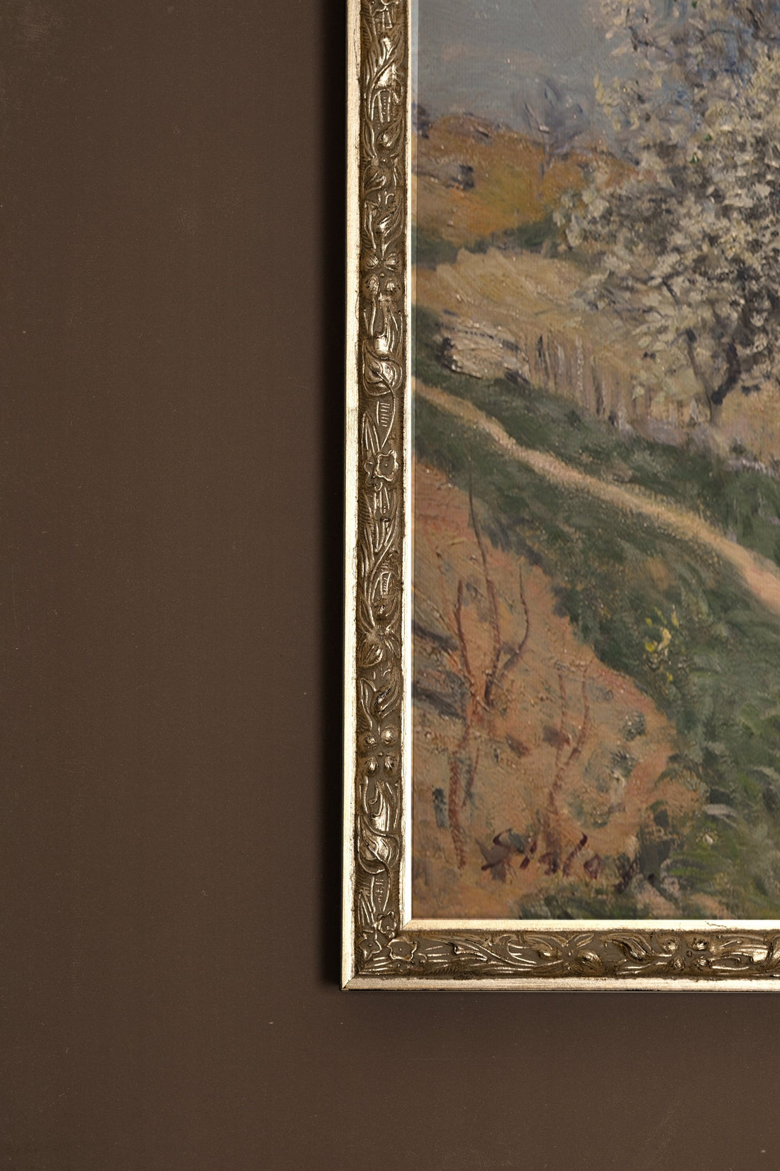FLORAISON À BOUGIVAL, Artwork on rigid canvas, framed Vintage Silver