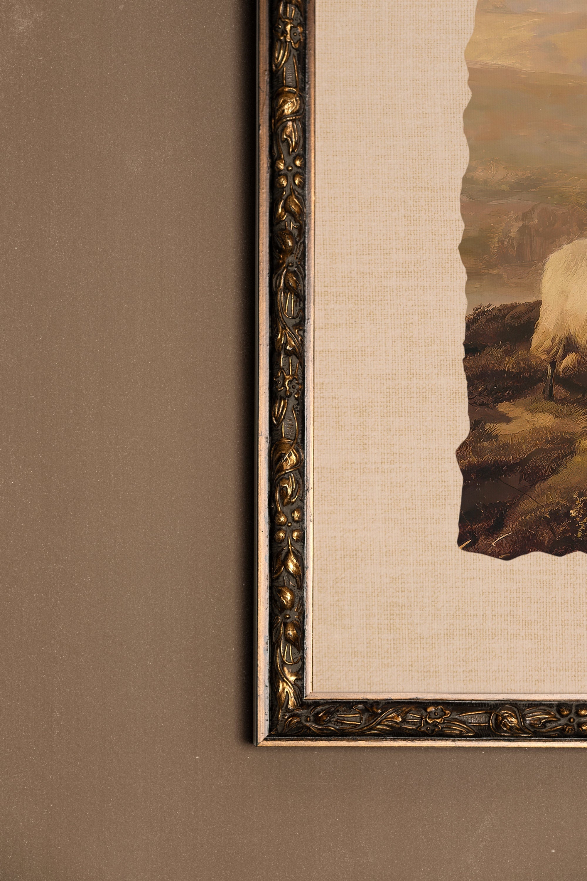 PASTORAL REST, Artwork on stretched canvas, framed Vintage Bronze