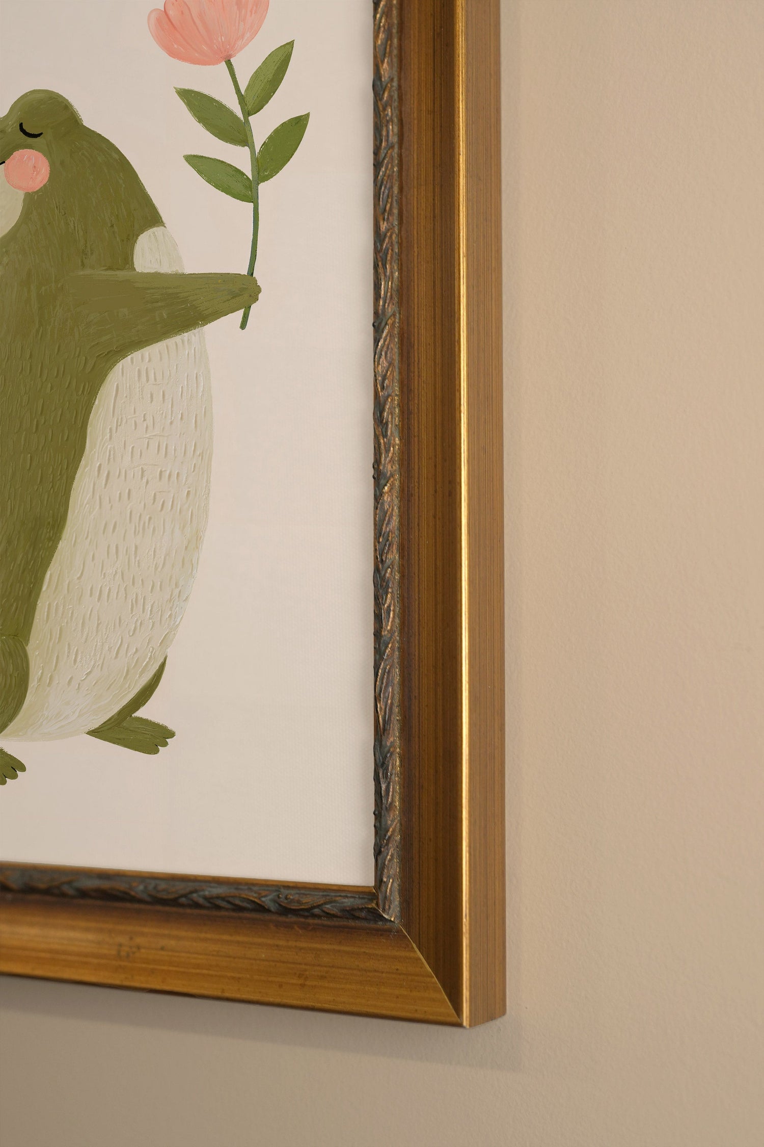CROCODILE FLEURI, Oeuvre sur toile rigide, encadré Vintage Or