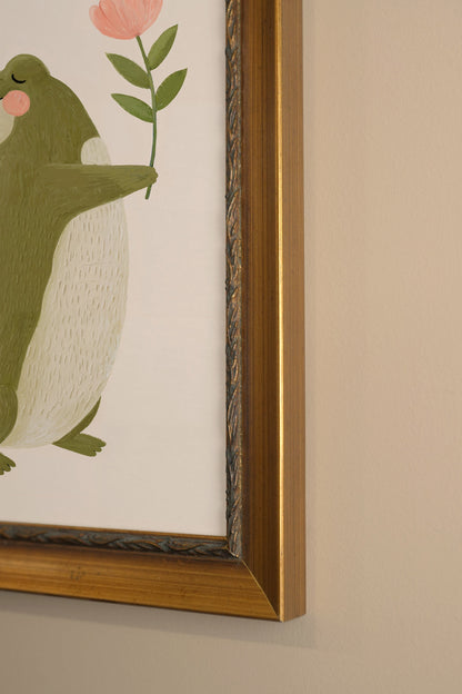 CROCODILE FLEURI, Oeuvre sur toile rigide, encadré Vintage Or