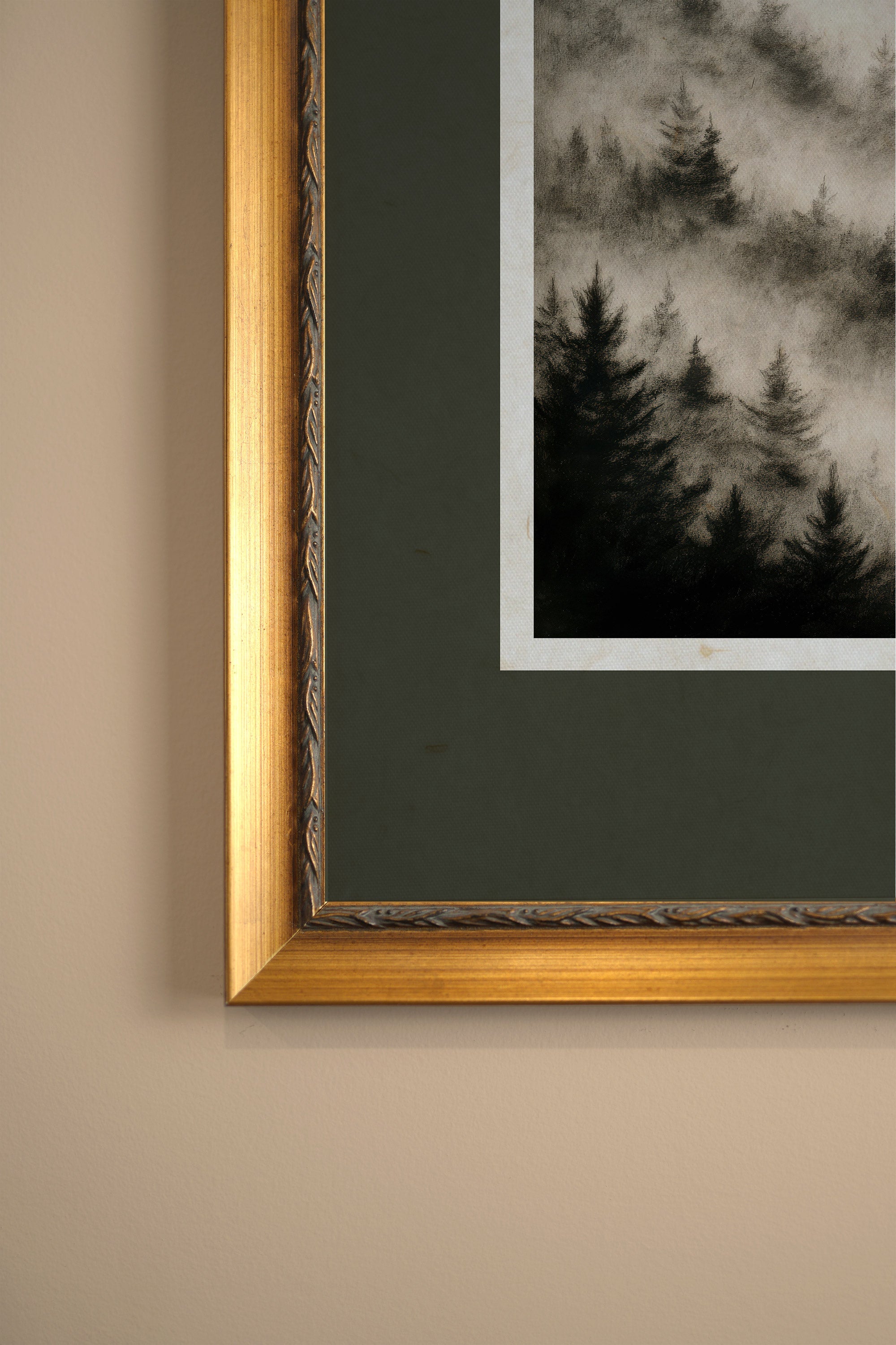 FADING TREES, Oeuvre sur toile rigide, encadré Vintage Or