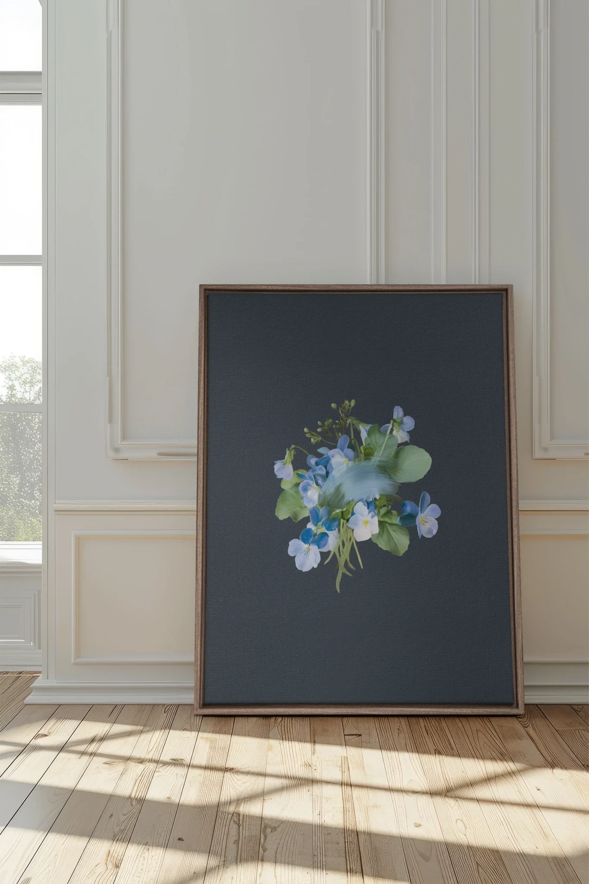 VIOLETTES MACULÉES, Oeuvre sur toile étirée, encadré Brun Chêne
