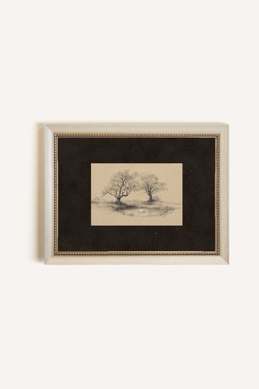 THE RESTING SWAN, Oeuvre sur toile rigide, encadré Vintage Blanc