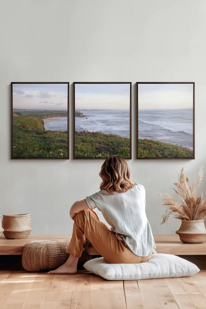 OCEANFOLD TRIO, 3 Works on stretched canvas, framed Walnut Brown