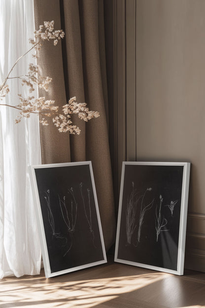 DUO ORIGINES SAUVAGES, 2 Oeuvres sur toile étirée, encadré Blanc