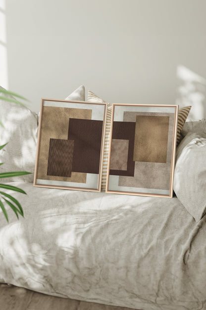 RUST &amp; LEATHER DUO, 2 Oeuvres sur toile étirée, encadré Naturel Clair