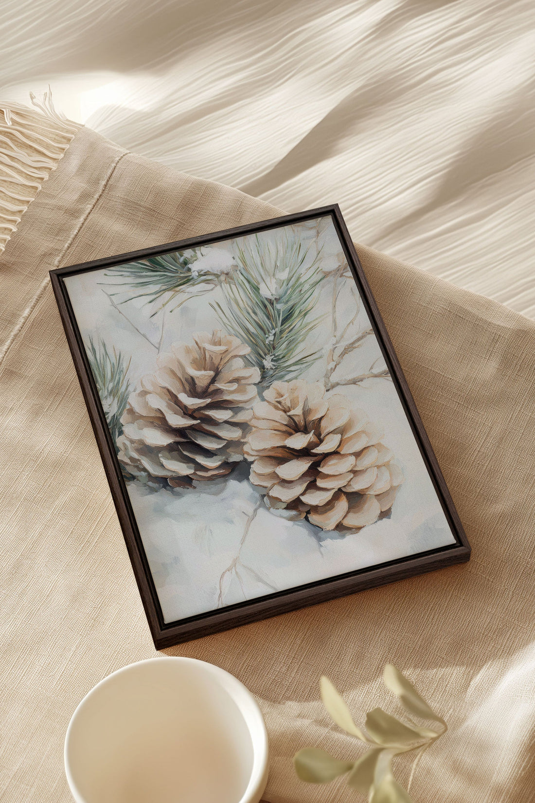 OLEKA CANVAS - ÉCLATS DE GIVRE, Oeuvre sur toile étirée, encadré Brun Noyer