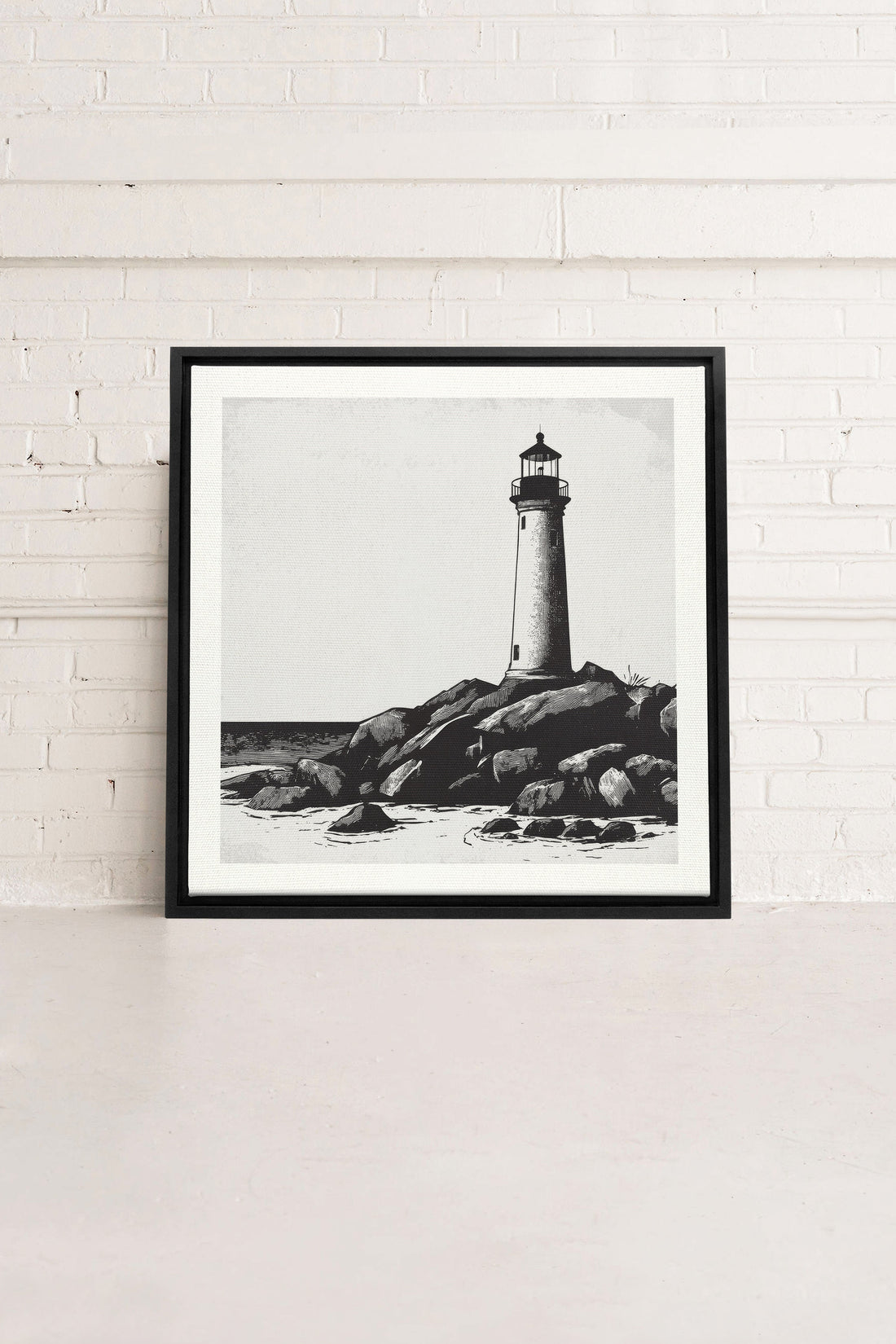 ROCKY SHORE LIGHT, Oeuvre sur toile étirée, encadré Noir