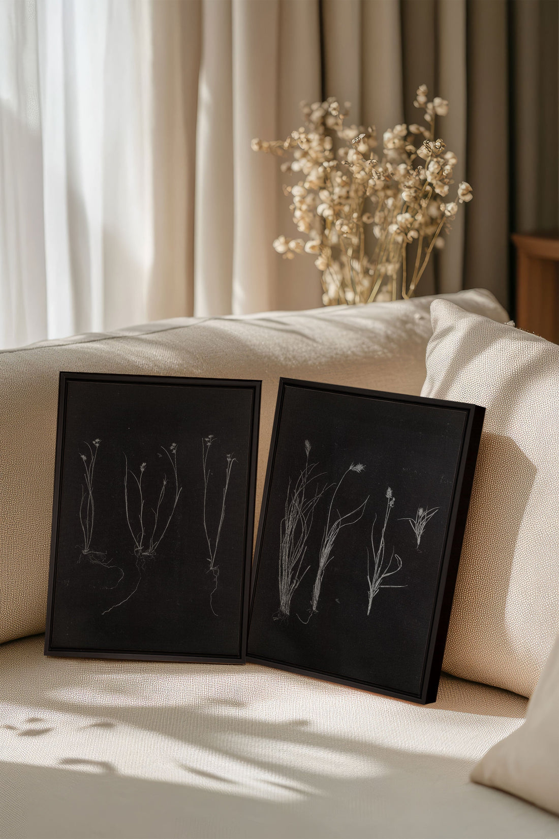 DUO ORIGINES SAUVAGES, 2 Oeuvres sur toile étirée, encadré Noir